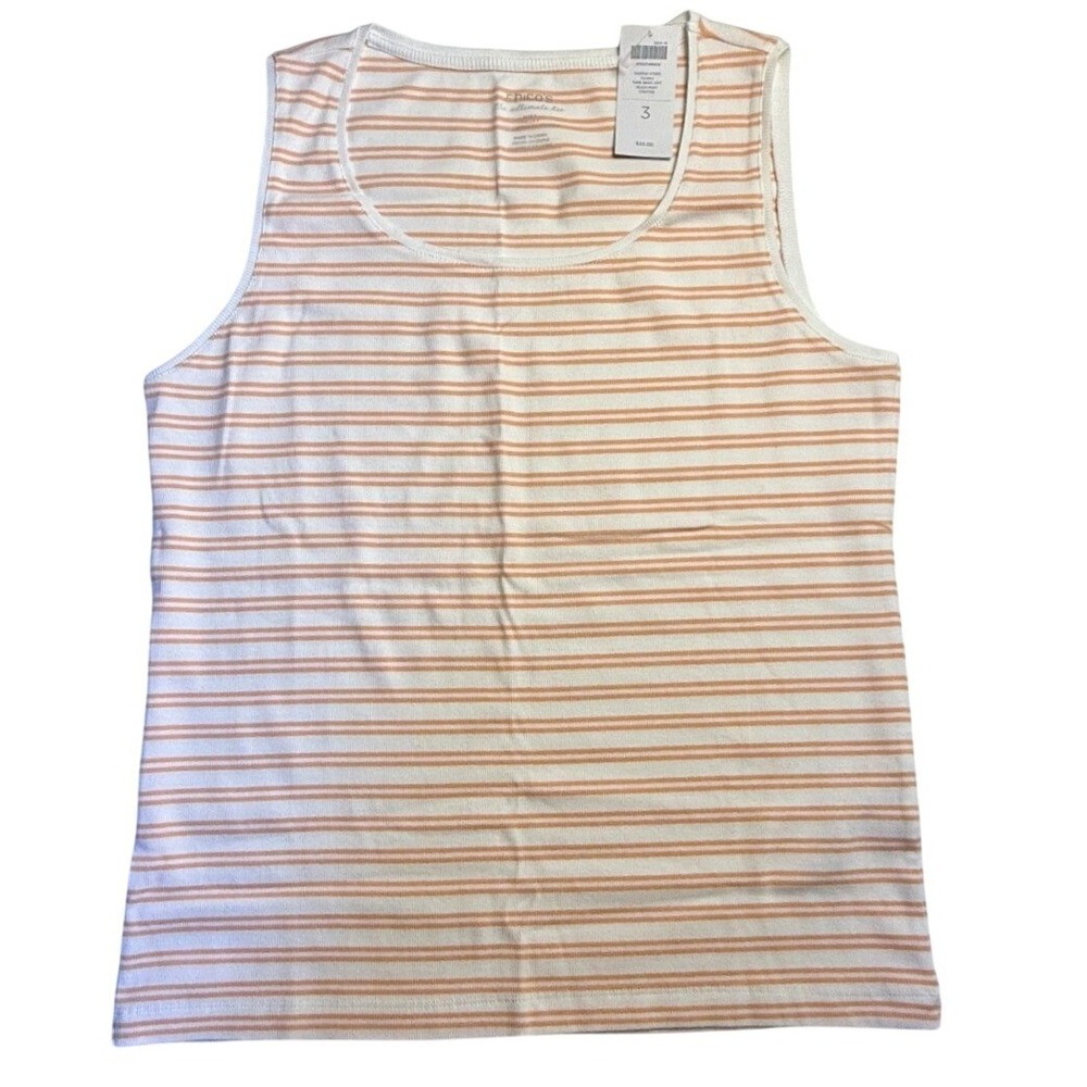 Chicos Ultimate Tee Tank Top Peach Puff  Striped Tivona Basic Knit Size 3-2554